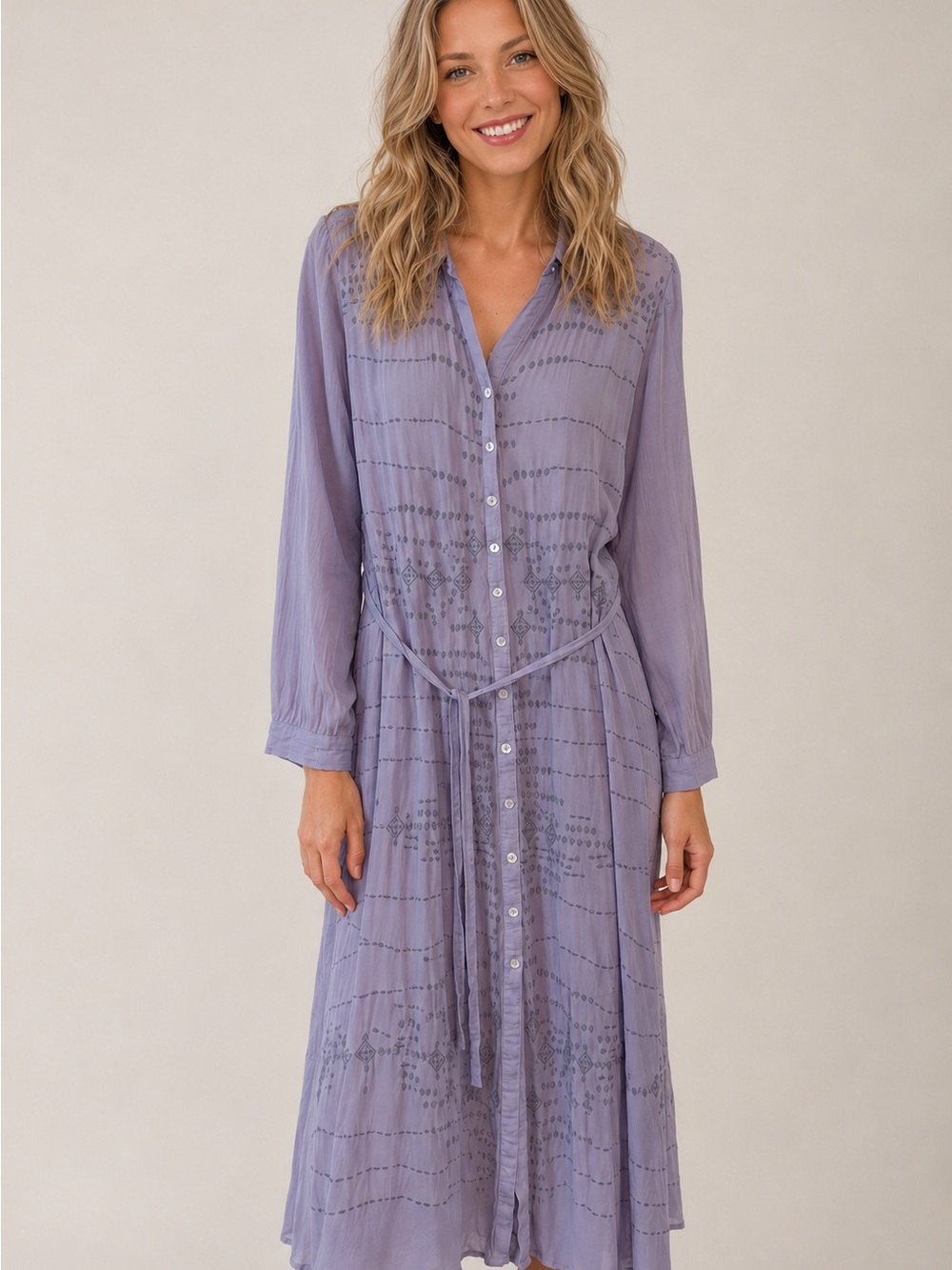 Soft Surroundings Lavender Button-Front Long Sleeve Midi Dress